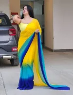 Casual and Party Wear Rainbow Georgette Saree, 6 Colours