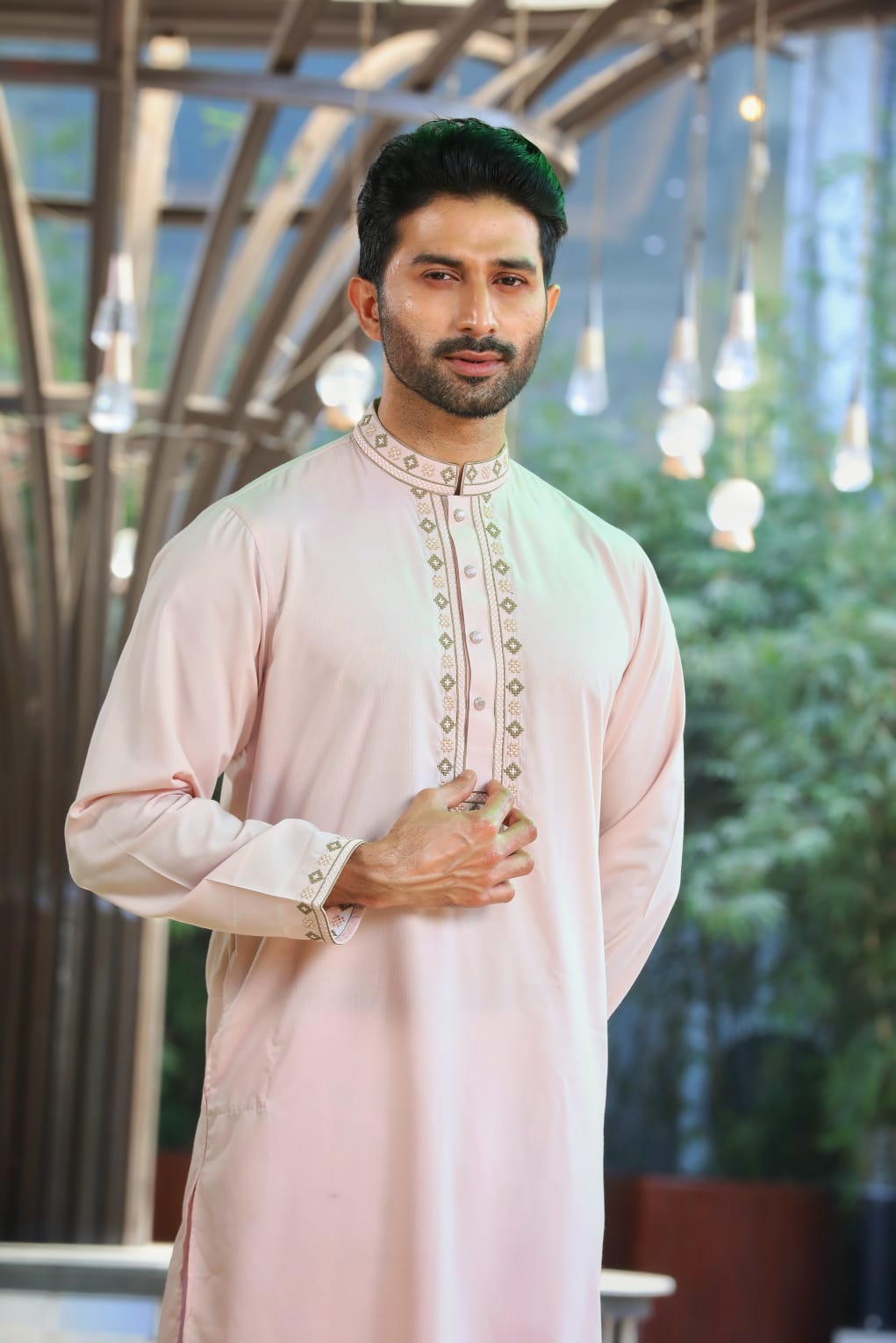 Men's Embroidered Jacquard Cotton Panjabi, Snap Buttons, M to XXL