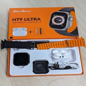 HT9 Ultra স্মার্ট ওয়াচ + TWS ইয়ারবাড কম্বো, ডাবল স্ট্র্যাপসহ – কালো রং