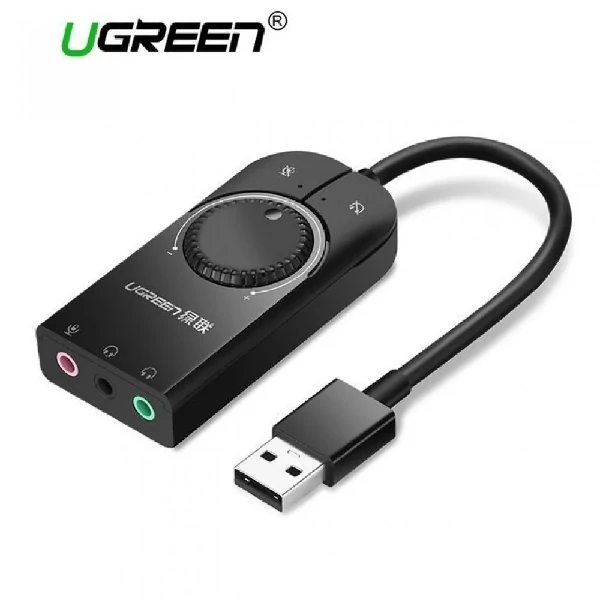 Ugreen USB এক্সটার্নাল সাউন্ড কার্ড অডিও ইন্টারফেস ভলিউম কন্ট্রোল এবং মিউট বোতাম সহ