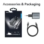 Vention 2-পোর্ট GaN চার্জার 30W USB-C + 18W USB-A, EU প্লাগ, 1M USB-C কেবলসহ