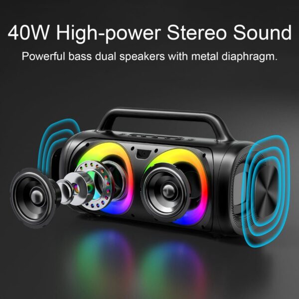 JR-MW02 ৪০ওয়াট ব্লুটুথ ওয়্যারলেস স্পিকার RGB লাইটসহ