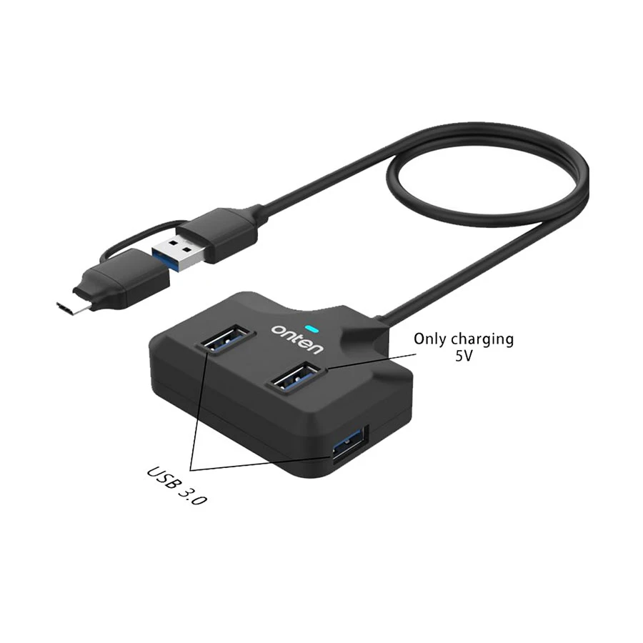 Onten OTN-UCA5310 USB-C and USB to 4-Port USB Hub 5Gbps Black