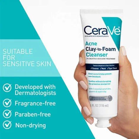 CeraVe Acne ক্লে-টু-ফোম ক্লেনজার 118ml