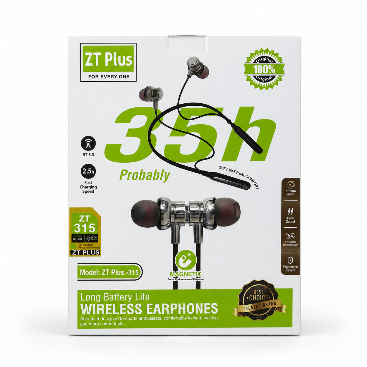ZT Plus-315 ওয়্যারলেস ব্লুটুথ নেকব্যান্ড ইয়ারফোন 35H