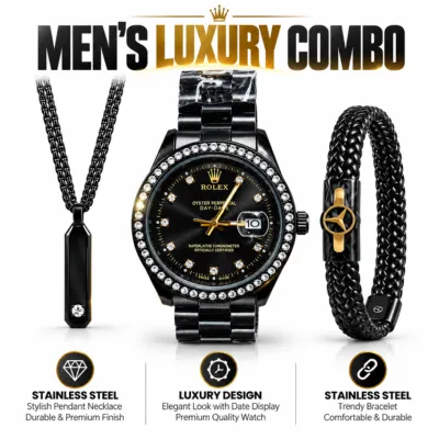 Men's Luxury 3-in-1 Combo Set - Watch, Chain & Bracelet