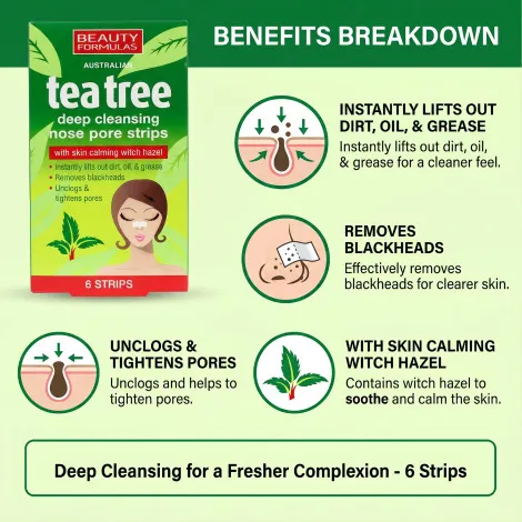 Beauty Formulas Tea Tree নোজ পোর স্ট্রিপস 6টি