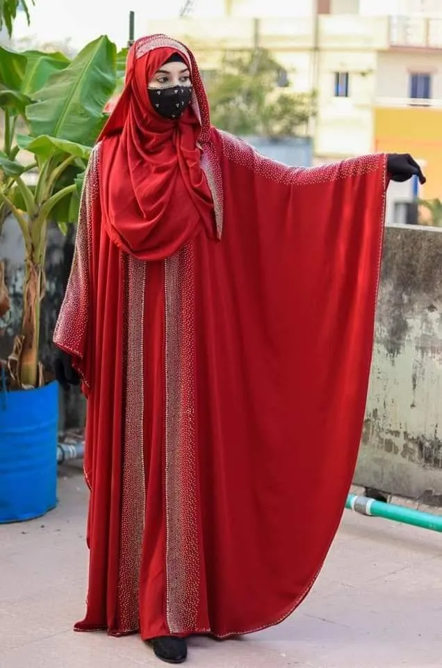 Party Abaya Borka with Hijab and Stone Work, Sizes 52 to 56
