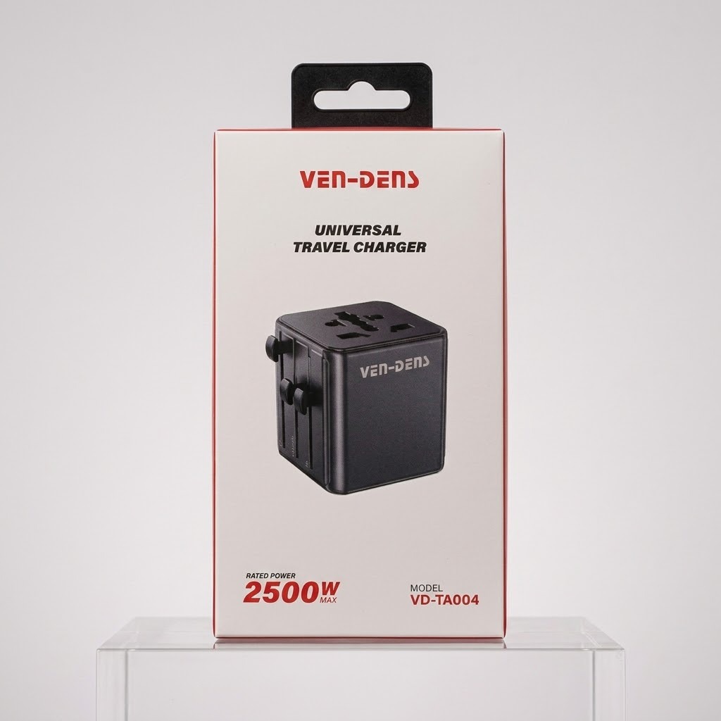 VEN-DENS 4 ইন 1 ট্রাভেল অ্যাডাপ্টার ও ফাস্ট চার্জার 2500W, EU/AU/UK/US