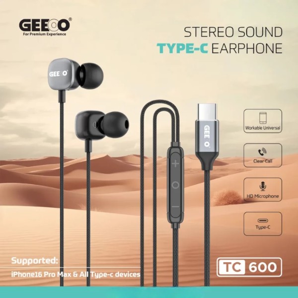GEEOO TC600 Type-C Ultra Bass Earphone – Black