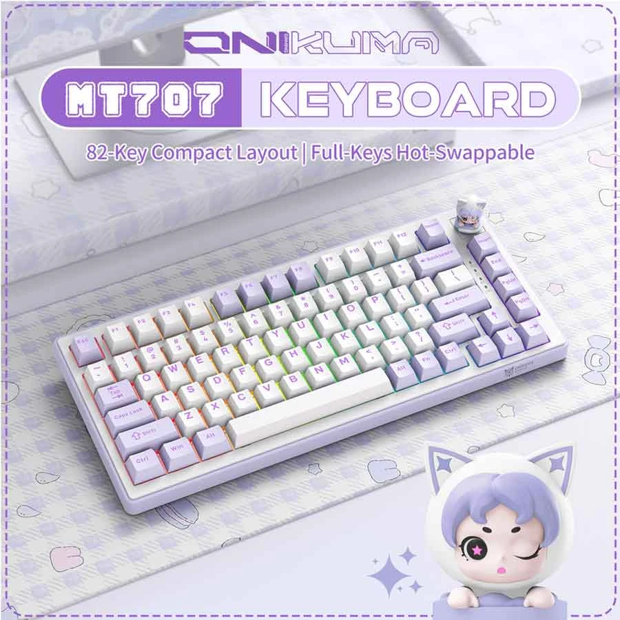 Onikuma MT707 Tri Mode Hot Swap Mint Switch Gasket Keyboard Purple