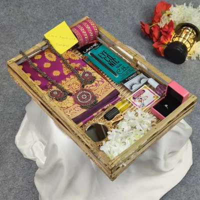 সিল্ক কাতান শাড়ি কম্বো সেট - বেগুনি (Purple)