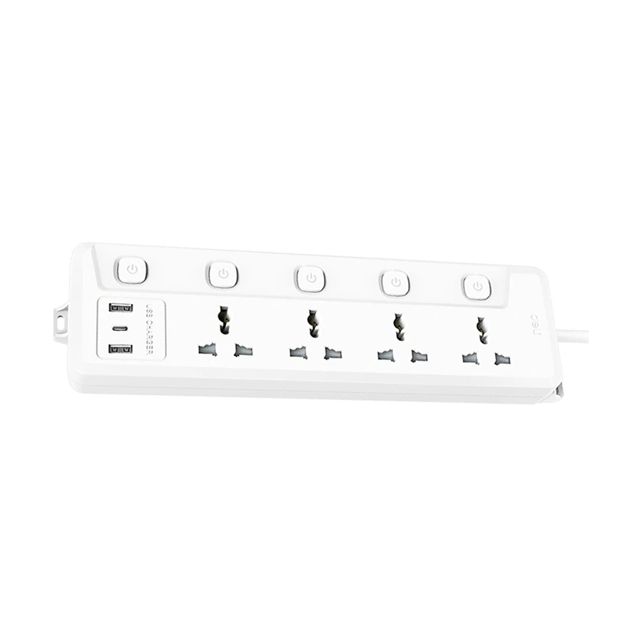 Deli CT711 2 Pin 4 Port Power Strip with 2 USB and USB-C 2 Meter
