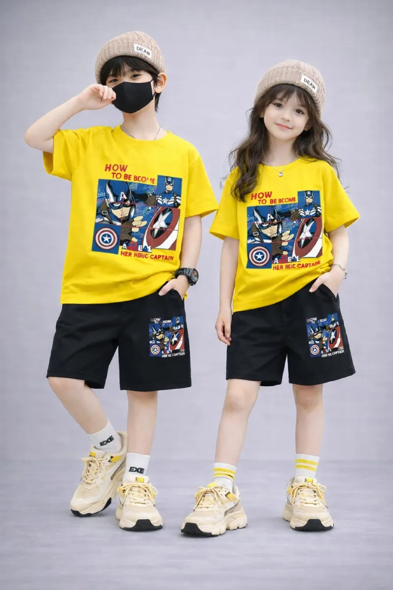 Kids' Drop Shoulder Cotton T-Shirt and Pant Set, 200/220 GSM