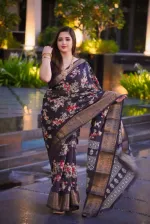 Dhupian Saree with Afsan and Screen Print, 13 Haath