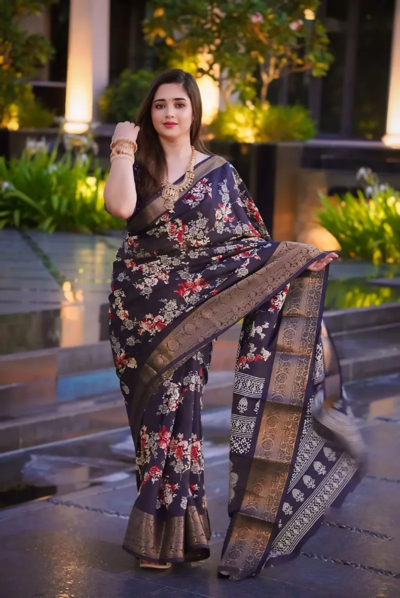 Dhupian Saree with Afsan and Screen Print, 13 Haath