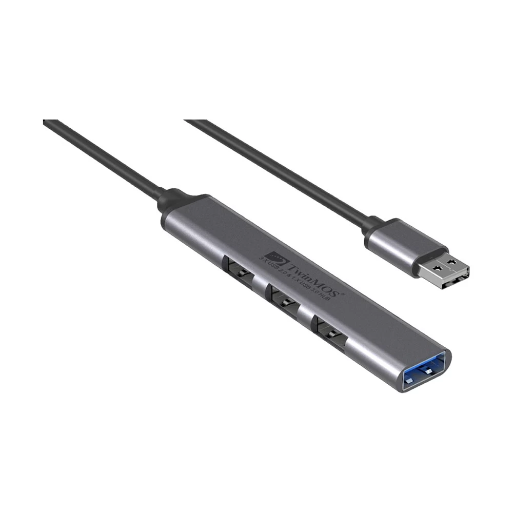 TwinMOS EZEEHUB-23L 4-Port USB 3.0 and 2.0 Metal Hub Gray