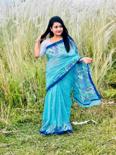 Half Silk Screen Printed Saree in 6 Colours, 12 Haath