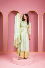 Women's Floor-Touch Embroidered Anarkali Party Dress, 4 Colours