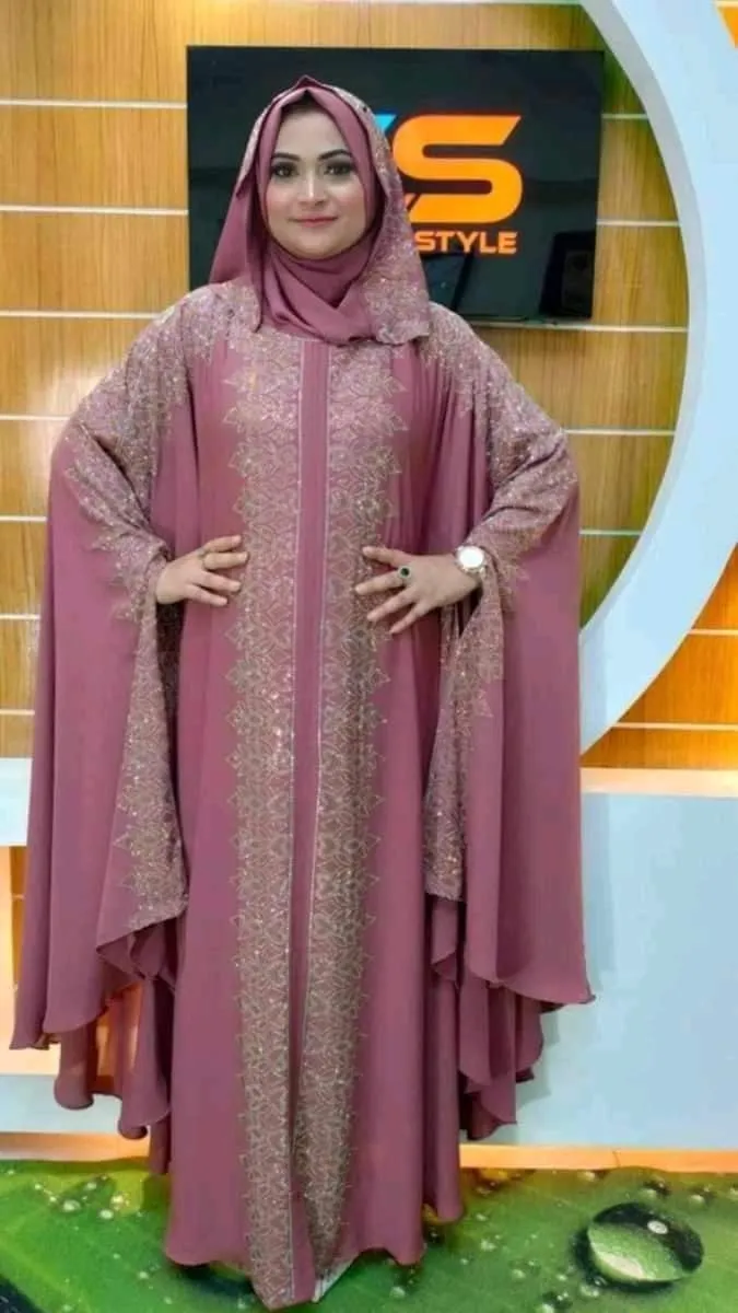 আরাবিয়া ফুল স্টোন ওয়ার্ক বোরকা হিজাবসহ, চেরি কাপড়