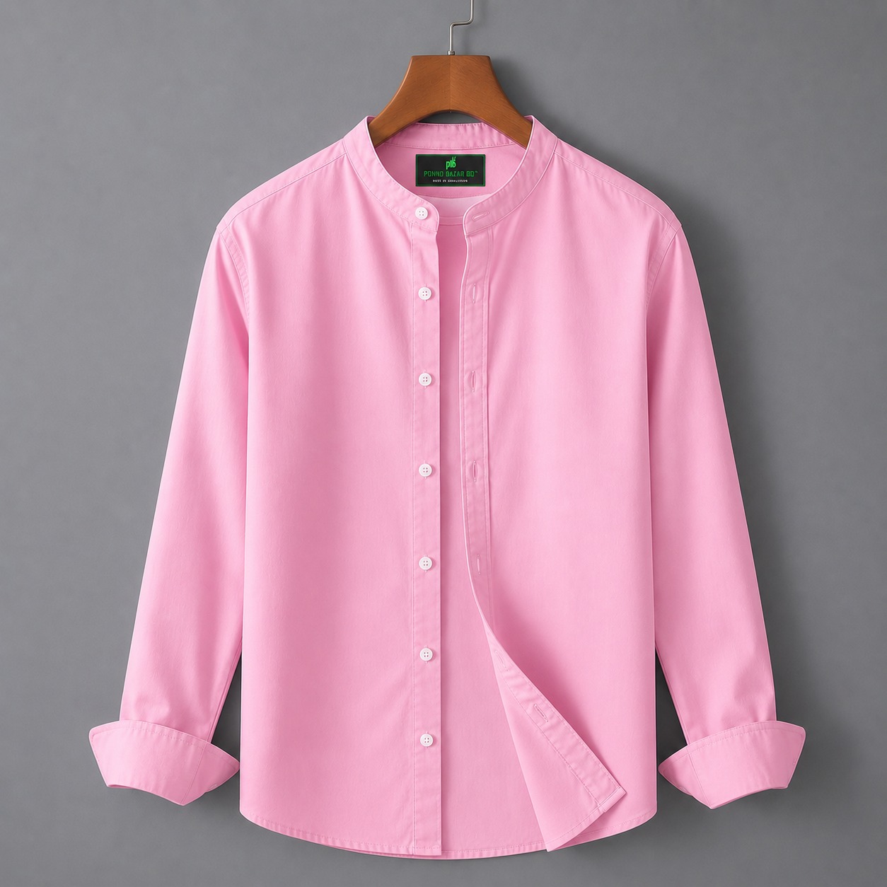 Men's Oxford Cotton Band Collar Full Sleeve Shirt, Slim Fit