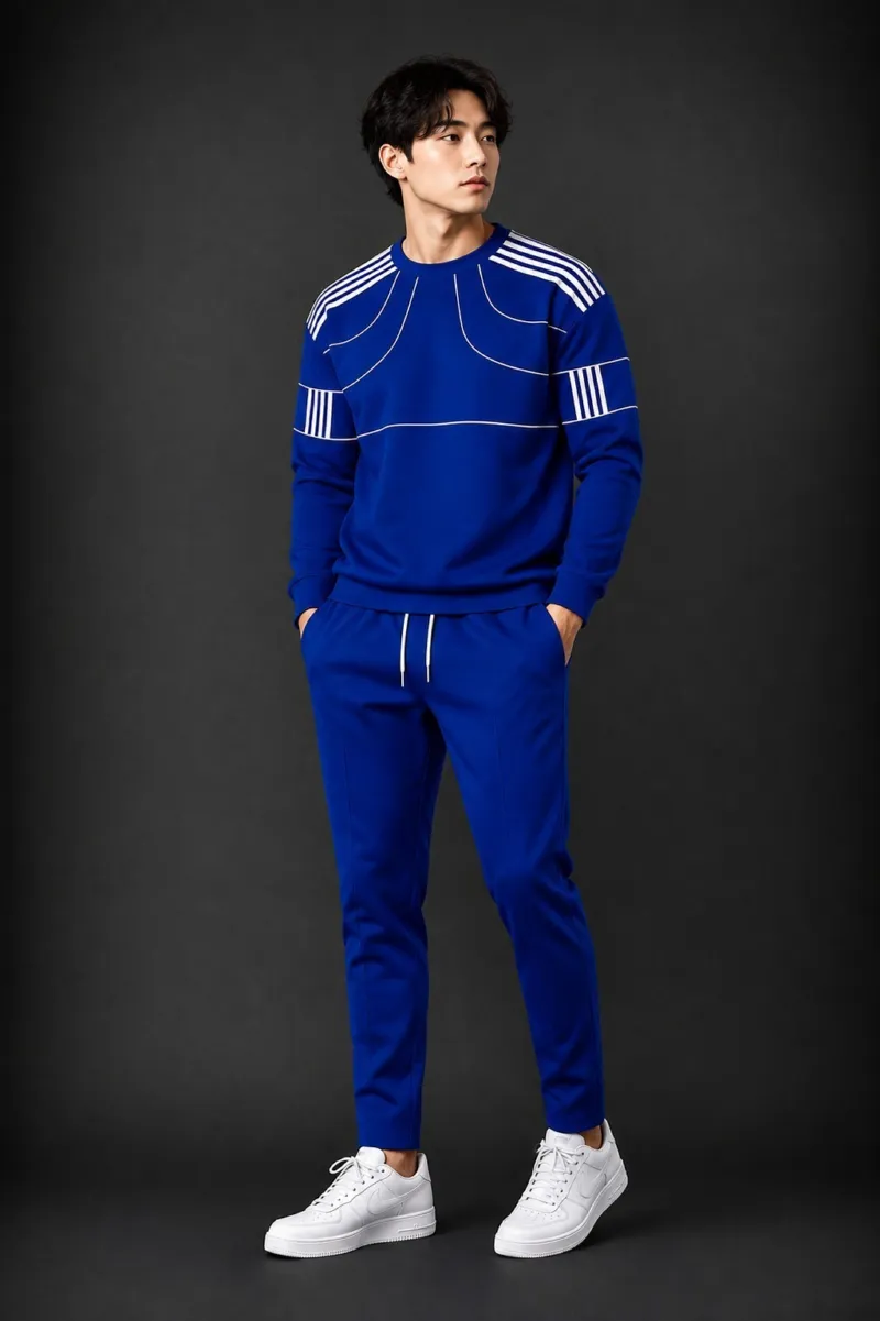 Men's Full Sleeve Mesh T-Shirt and Polyester Trouser Set, 160 GSM