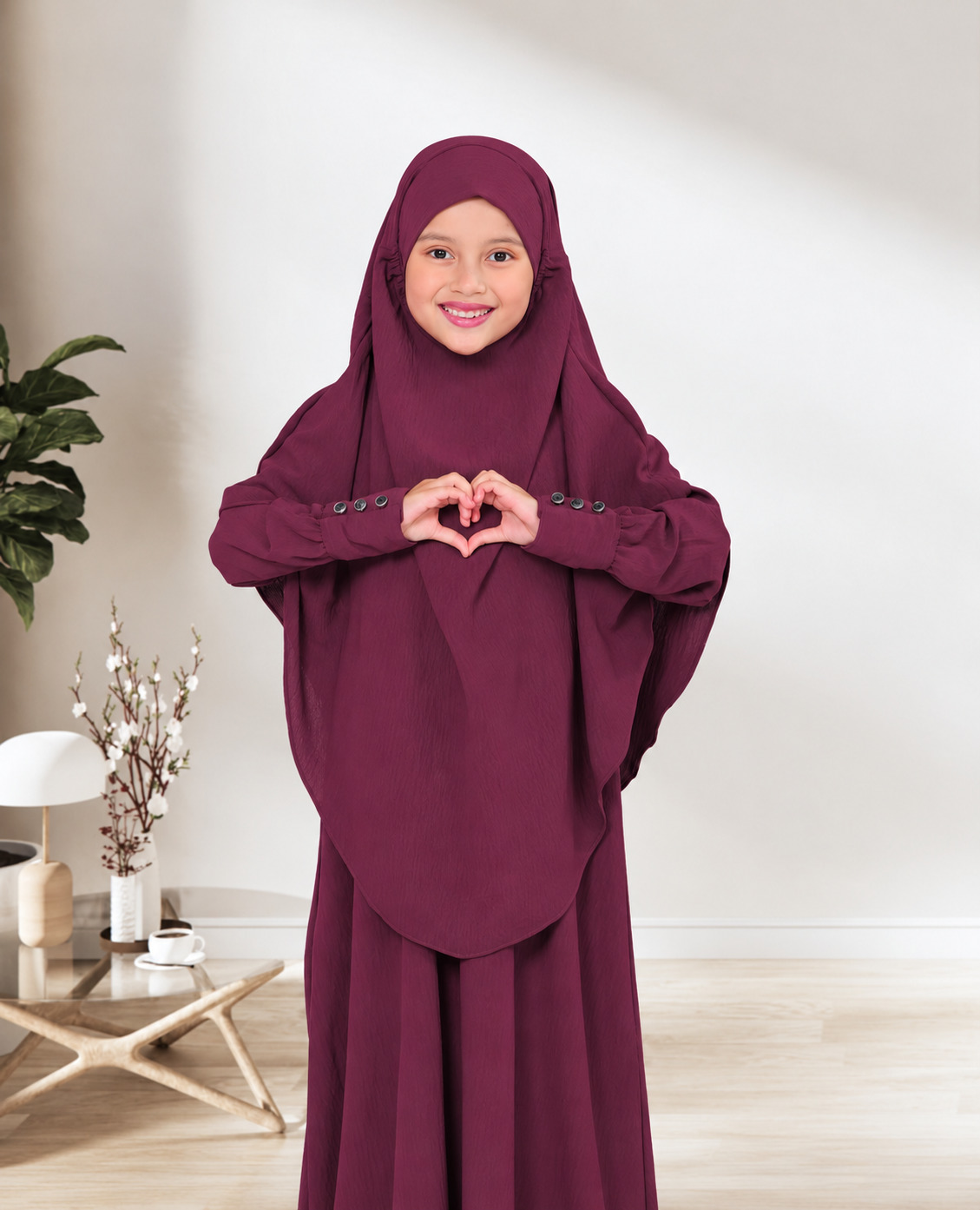 Kids' Button Borka with Hijab, 9 to 15 Years