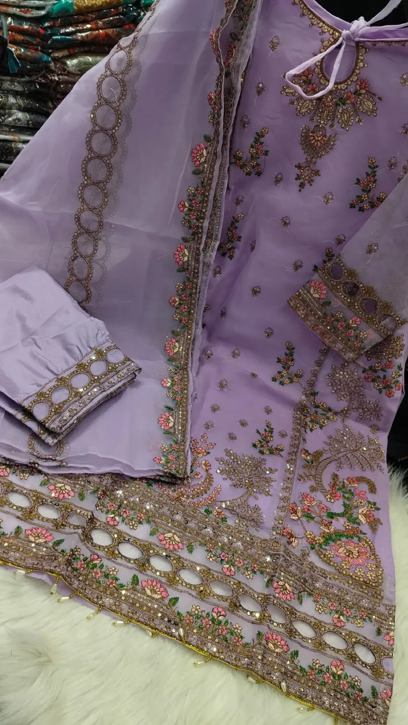 4-Piece Sequin Embroidery Set with Sada Bahar Tissue Orna