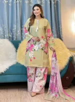 AC Cotton Screen Print Three Piece with Butter Silk Salwar