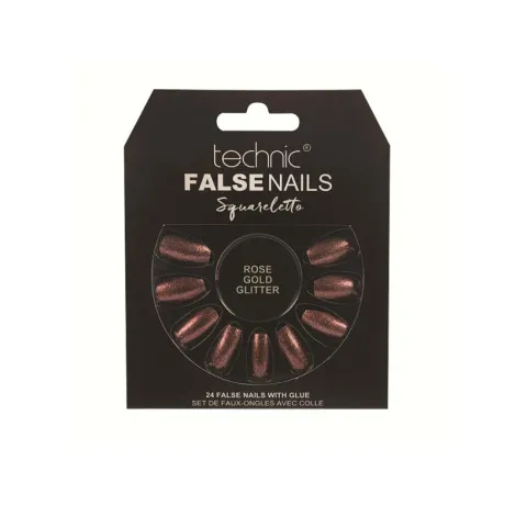 Technic Squareletto ফলস নেইল 24 পিস, গ্লু সহ - Rose Gold Glitter