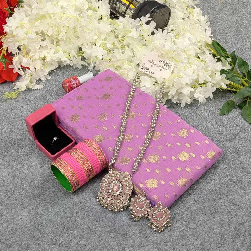 হাফ সিল্ক জামদানি শাড়ি কম্বো সেট - হালকা বেগুনি