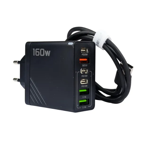 160W সুপার ফাস্ট মাল্টি-পোর্ট GaN চার্জার, 6-in-1 পাওয়ার ডেলিভারি ও Type-C ক্যাবল
