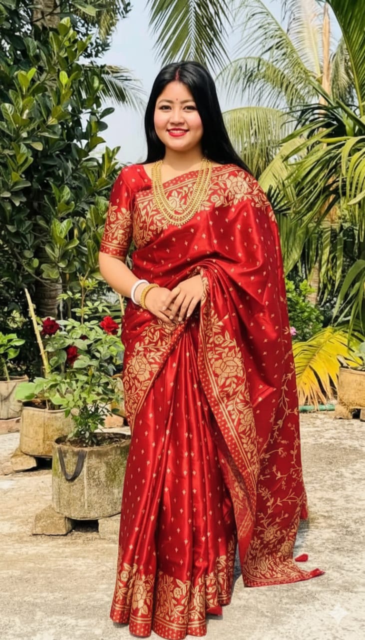 Silk Saree in Skin Print Design, Blouse Piece Included, 6 Colours