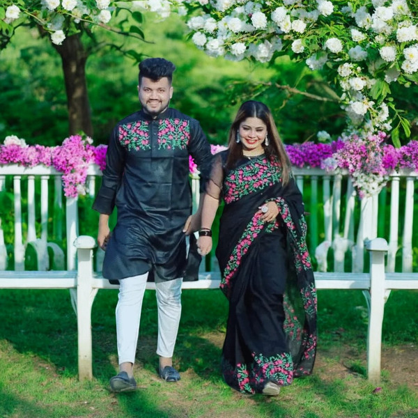 New Exclusive Dhupian Silk Saree & Punjabi Couple Dress