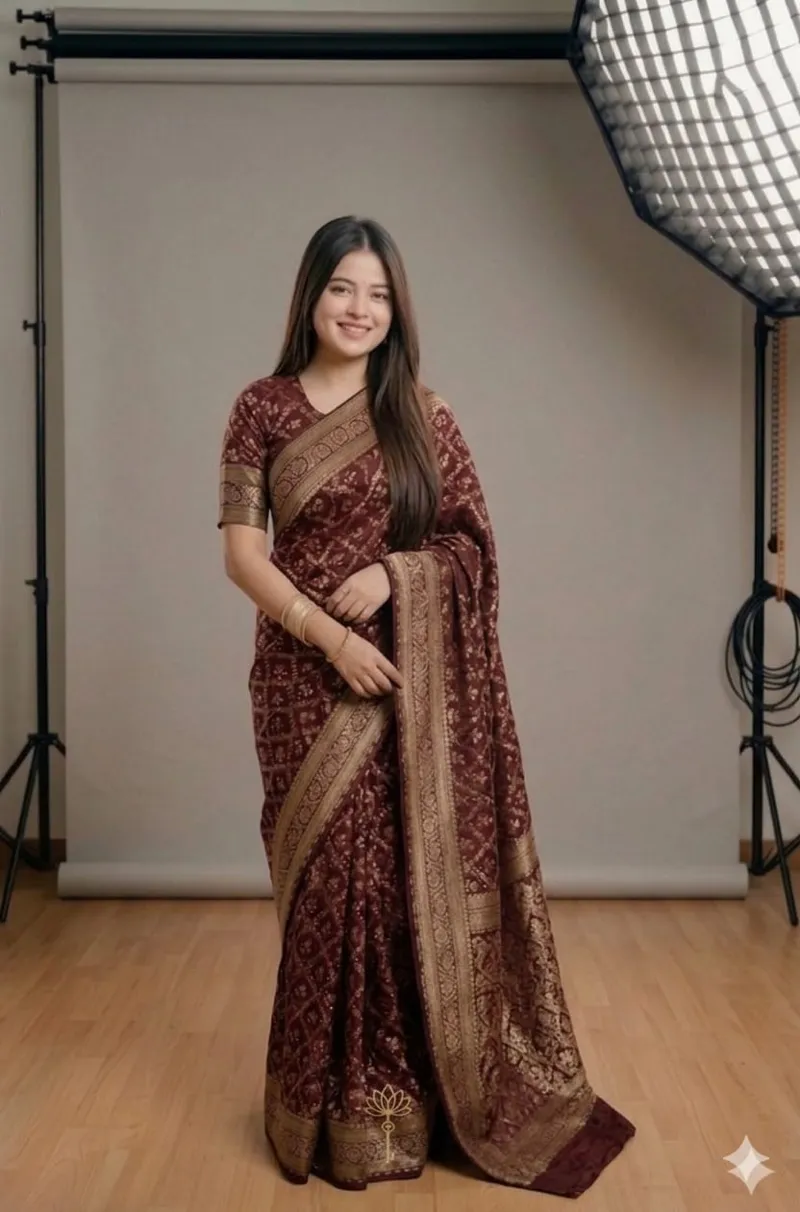 Silk Screen Print Saree with Matching Blouse Piece, 6 Colours