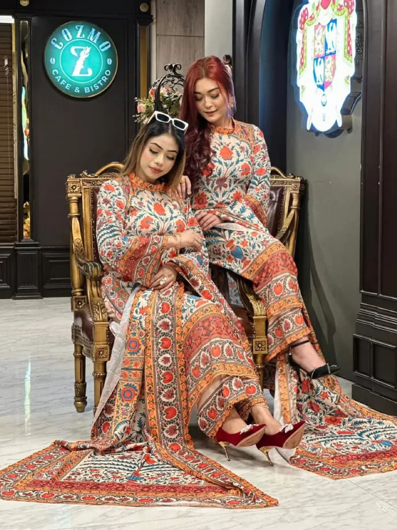 Dubai Silk ডিজিটাল প্রিন্ট থ্রি পিস, বাটার সিল্ক সালোয়ার