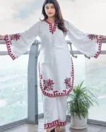 মেয়েদের পূজা লিনেন থ্রি-পিস, এমব্রয়ডারি ও ডিজিটাল প্রিন্ট ওড়না
