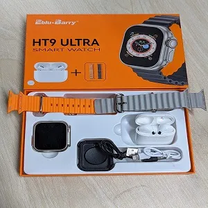 HT9 Ultra স্মার্টওয়াচ + TWS কম্বো, ডাবল স্ট্র্যাপ সহ – সিলভার