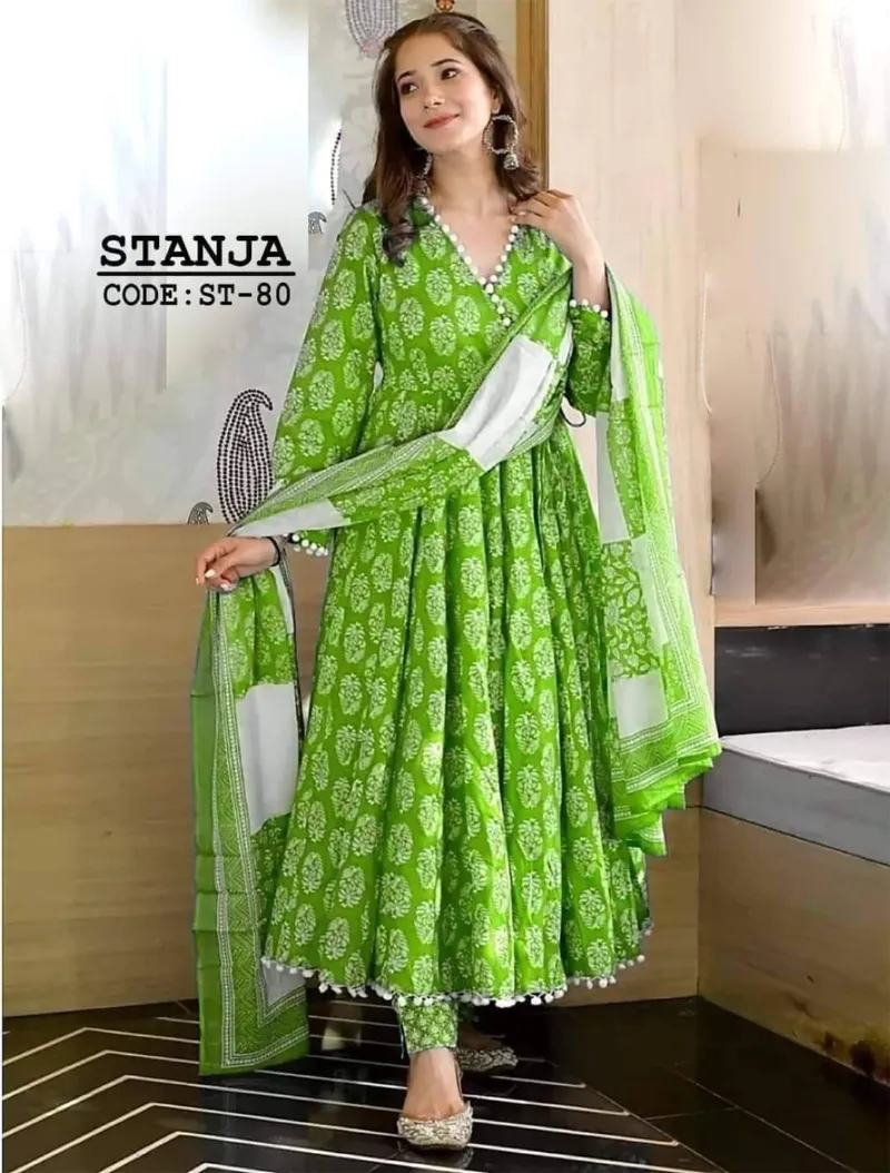 Women's Printed Linen Three Piece with Butterfly Salwar
