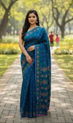 Screen Print Silk Saree with Tassels and Running Blouse Piece