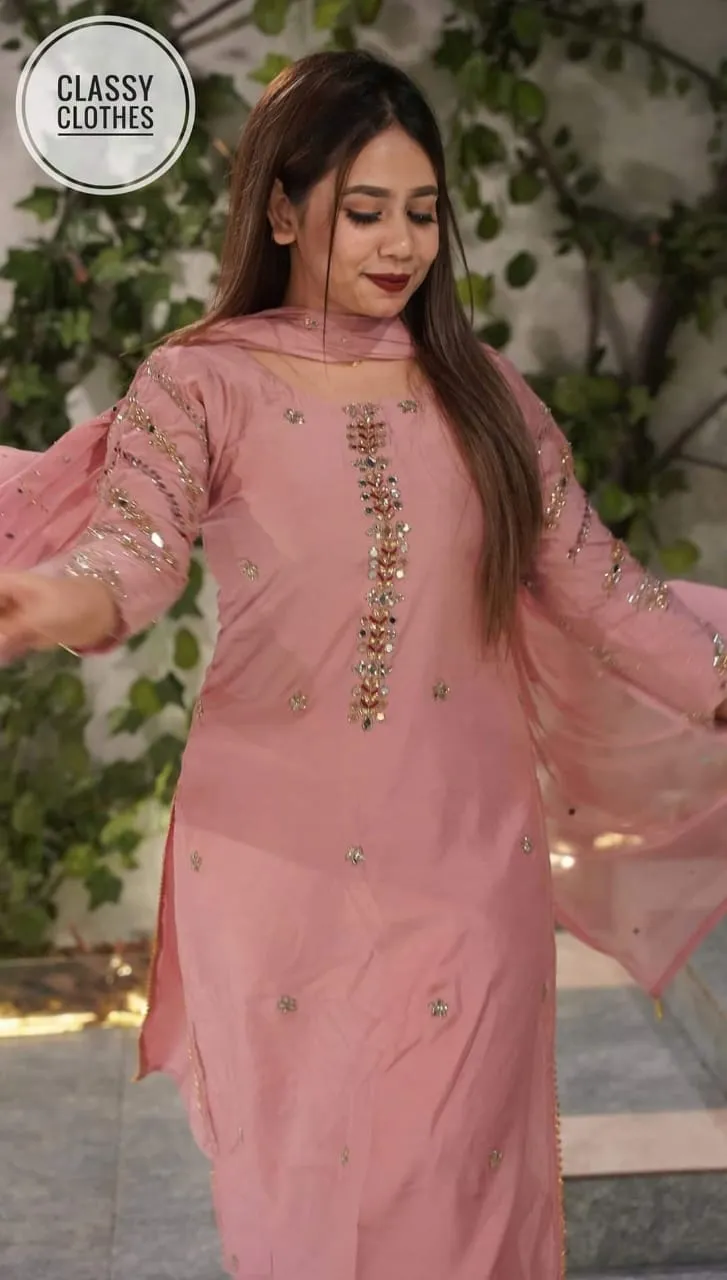 কারচুপির কাজের থ্রি পিস, ফ্রি সাইজ 42, 2 রং