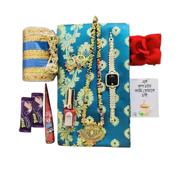 4 কালার কাতান শাড়ি কম্বো – টাচ ওয়াচ ও চকলেটসহ