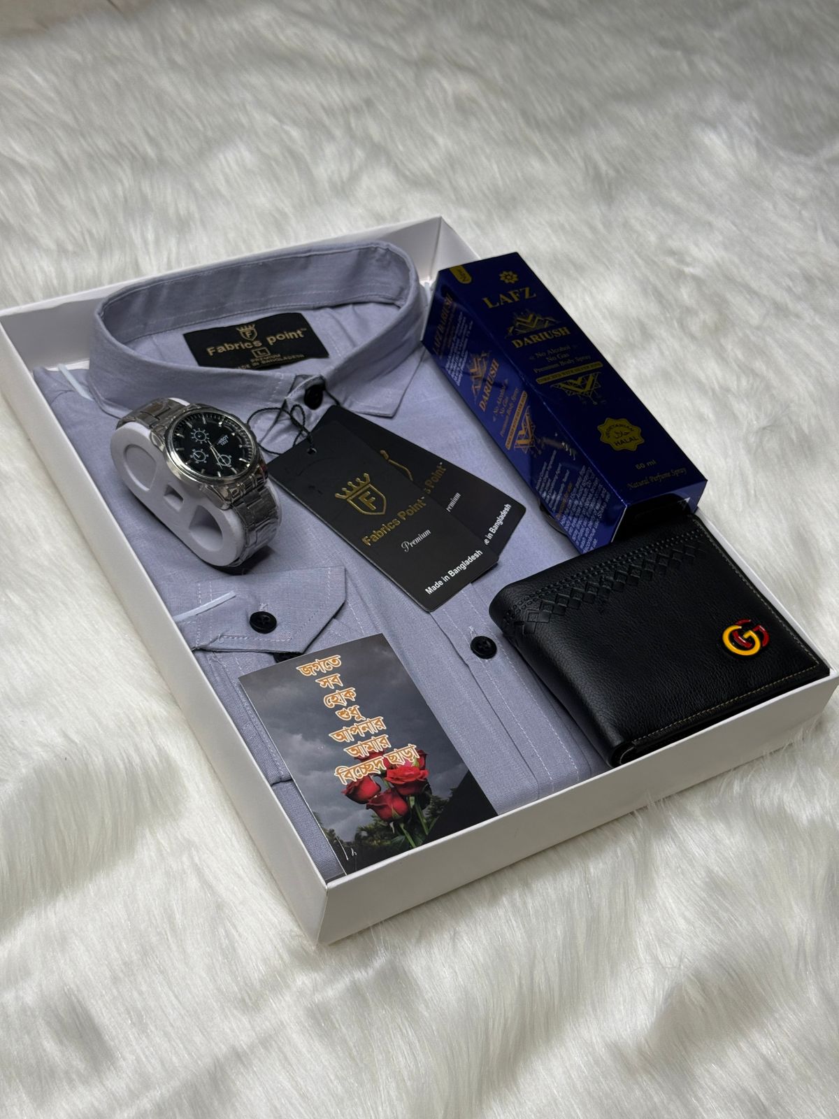 Men's Pure Cotton Shirt Combo Set with Watch, Wallet and Gift Card