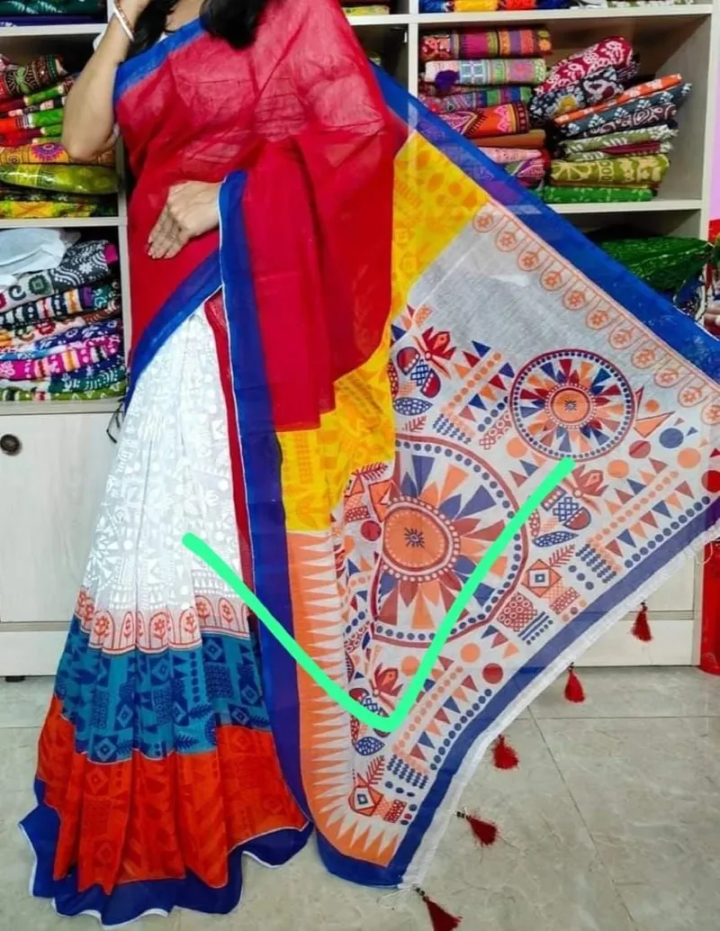 Screen Printed Half Silk Saree for Women, Saree Only