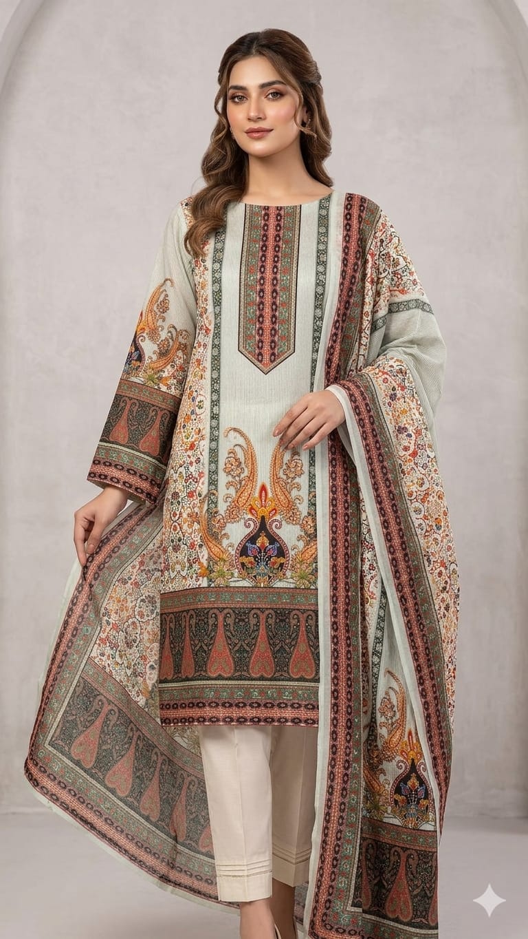 Zam Zam Design Digital Print Unstitched Cotton Three Piece