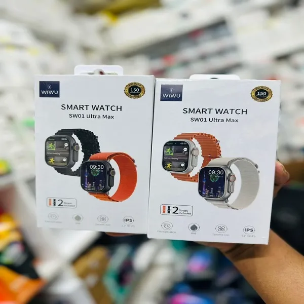 WiWU SW01 Ultra Max ব্লুটুথ কলিং স্মার্ট ওয়াচ, বড় স্ক্রিন + 2টি স্ট্র্যাপ (কালো)