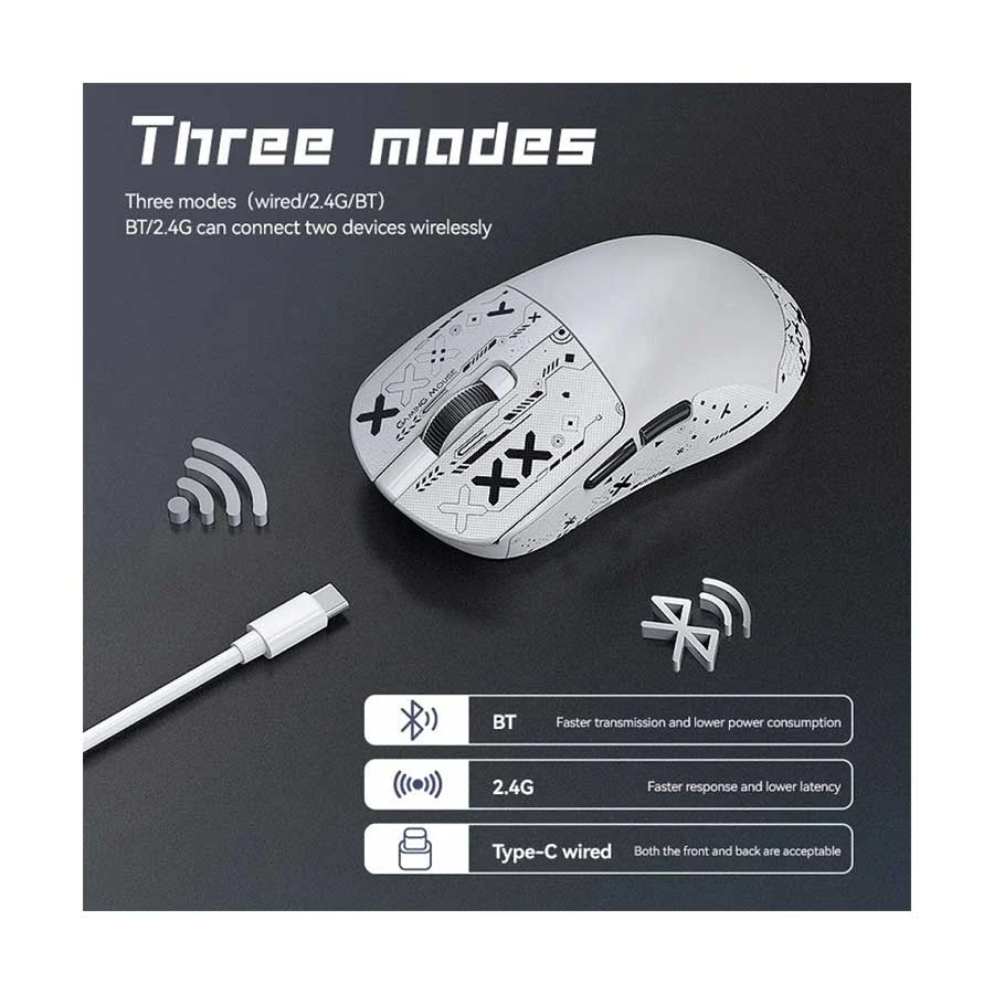 T-Wolf X9 Multi Mode Gaming Mouse White with Grip Tape