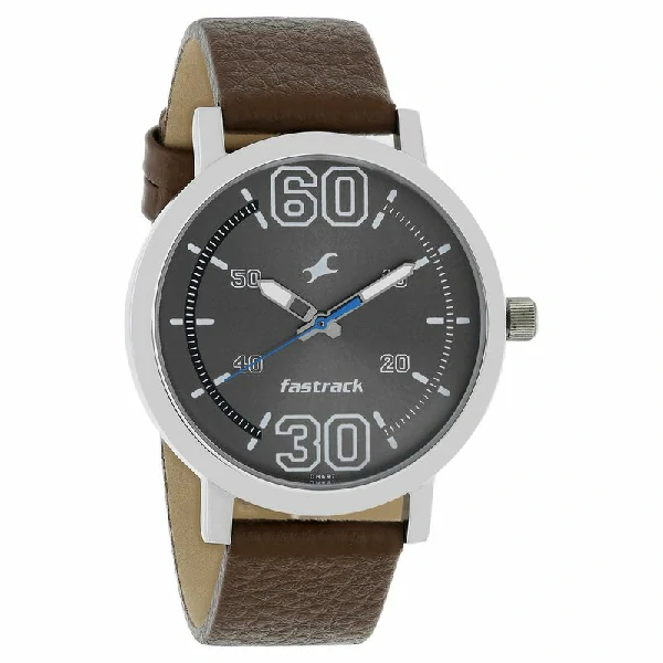 Fastrack NR38052SL03 Fundamentals Quartz Analog Grey Dial Leather Strap Watch