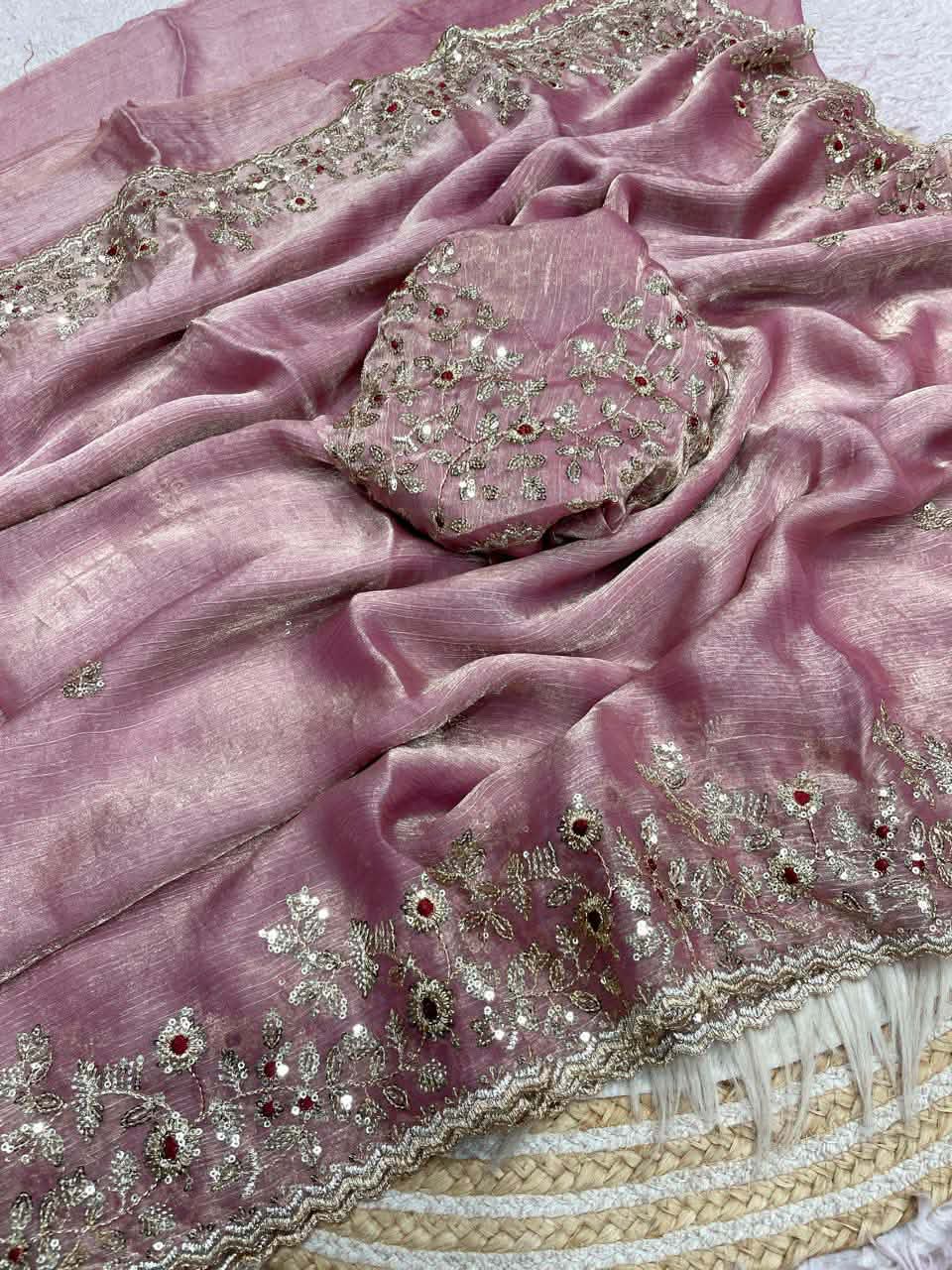 Women's Wedding and Party Saree, Glossy Fabric with Sequin Work