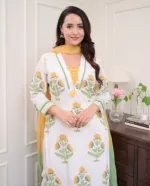Women's Cotton Three Piece with Lace Salwar, Single Colour